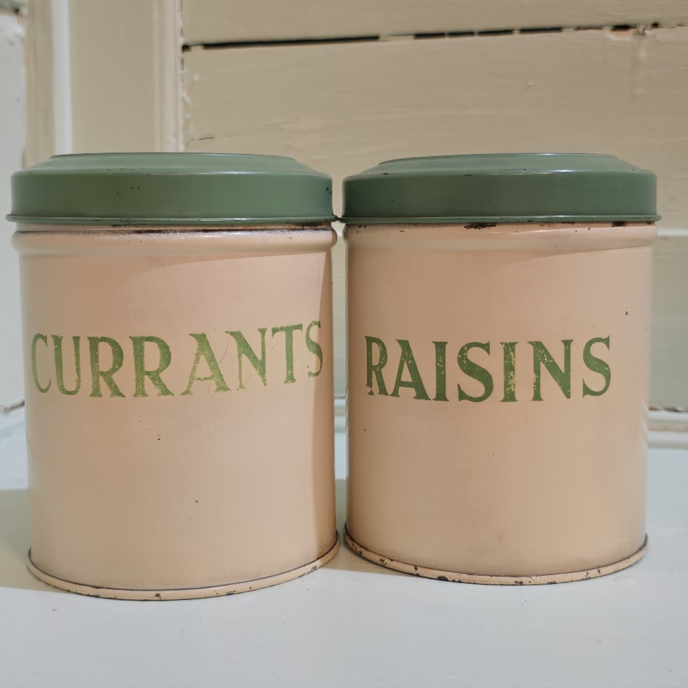 Vintage Tin Tala 1 Canisters with Green Lids